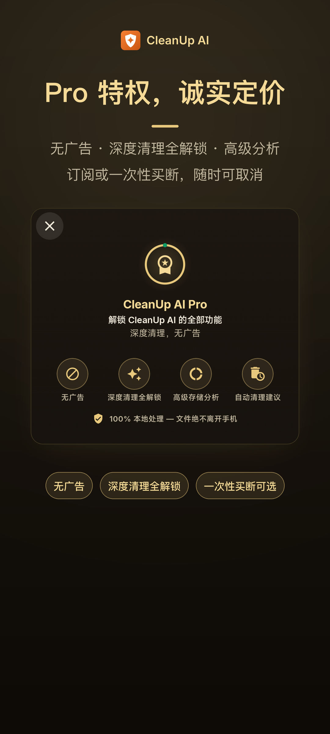 CleanUp AI Pro 特权与诚实定价